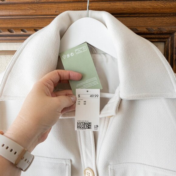 NWT H&M Women’s Ivory Coat Size XS Button Front Utility Pocket Jacket - Picture 3 of 8